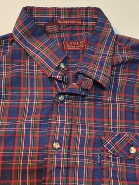 Levi's Red, Blue & Green Plaid Button-Down Shirt Sz L GUC.
